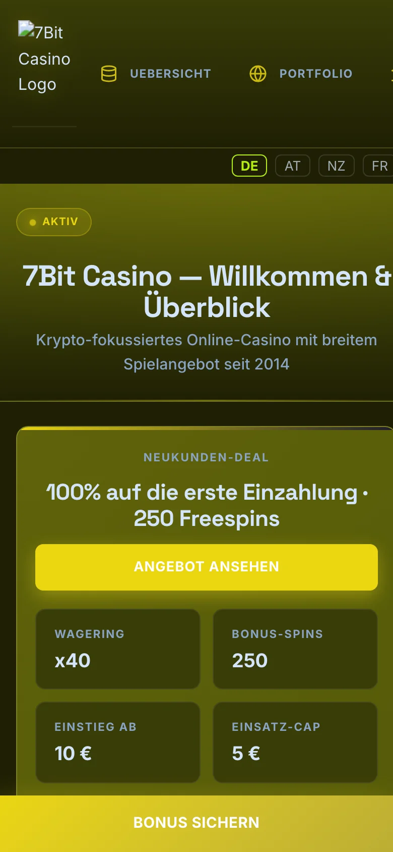7Bit Casino mobile lobby screenshot